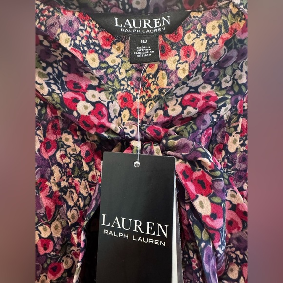 Lauren Ralph Lauren Floral Tie-Neck Midi Dress 10 NWT MSRP $165 - Picture 3 of 9